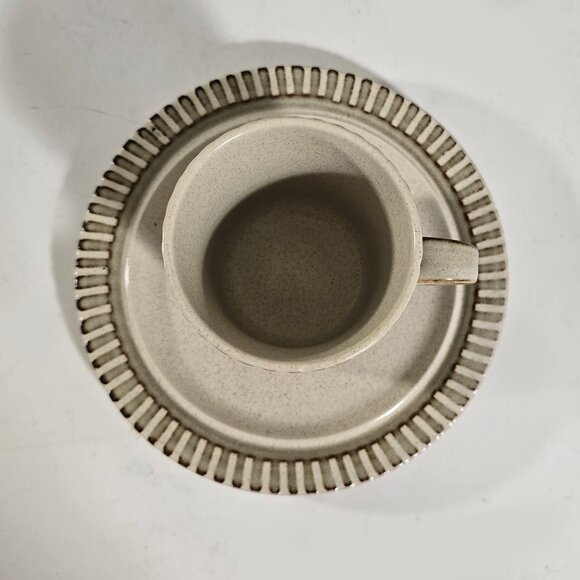 Vintage 2 Pc Kasuga Showa Japan Speckled Taupe Coffee Cup Mug Saucer Set MCM - Picture 5 of 8